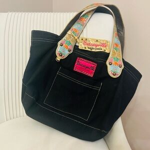 Betsey Johnson Black Tote with Floral Handles